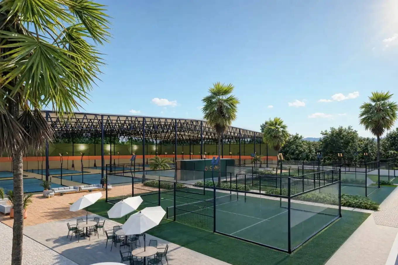 Pistas de pádel outdoor y terraza de Cana Sport Center